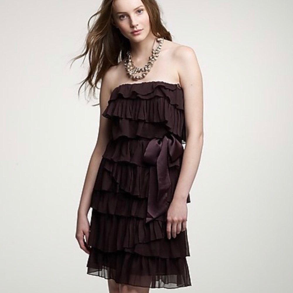 J. Crew Black Crinkle Cascade Dress Size 2
